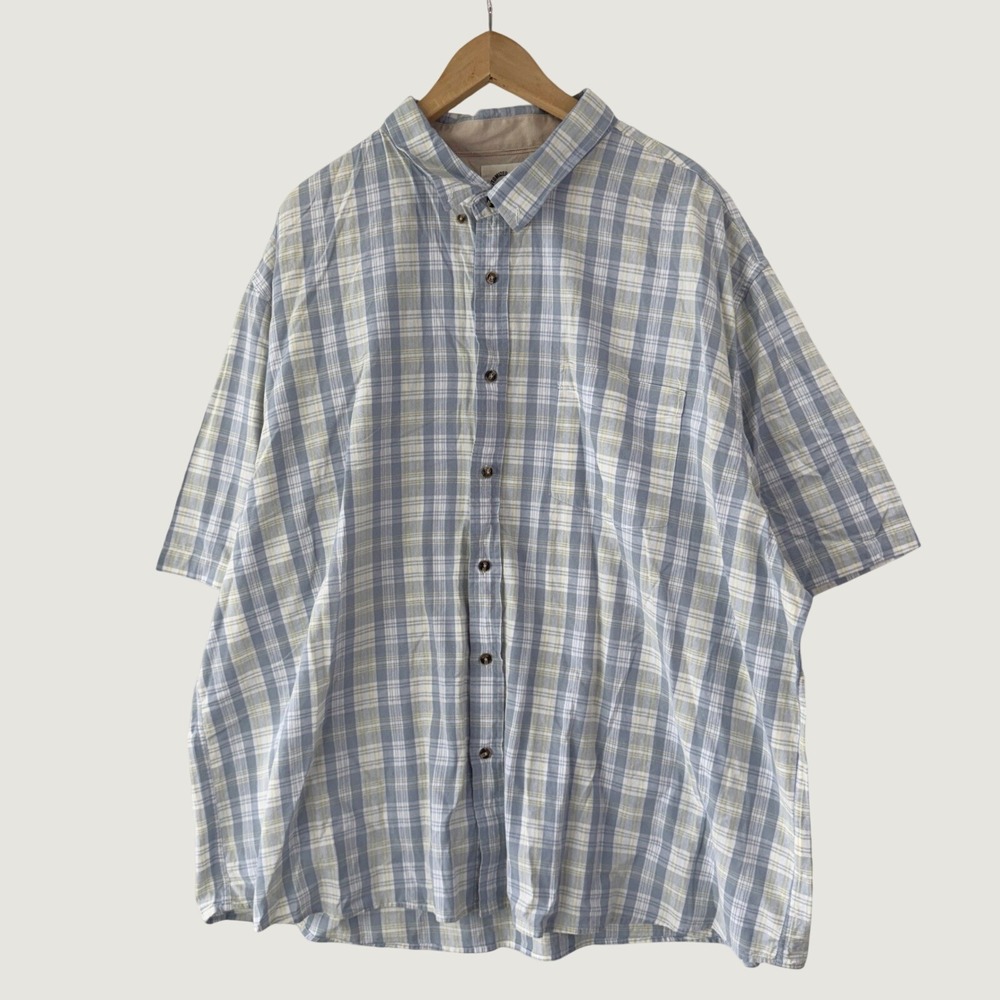 Dubinik Plaid Button Down Shirt 4XL Blue Yellow Short Sleeve Casual Dadcore‎